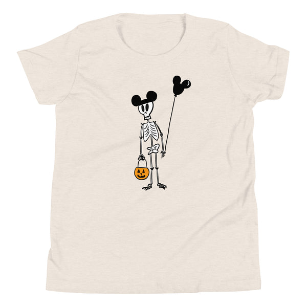 Funny Disney Halloween Skeleton Kid's Shirt with Mickey Balloon and Trick or Treat Pumpkin Kid's Shirt