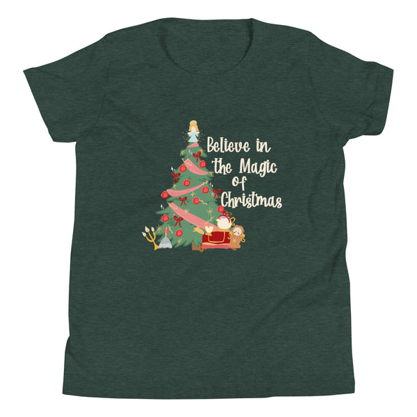 Disney Christmas Beauty and The Beast Kid's Shirt Magic of Christmas Princess Tree Kid's Shirt