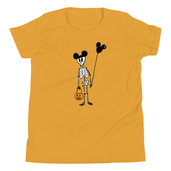 Funny Disney Halloween Skeleton Kid's Shirt with Mickey Balloon and Trick or Treat Pumpkin Kid's Shirt