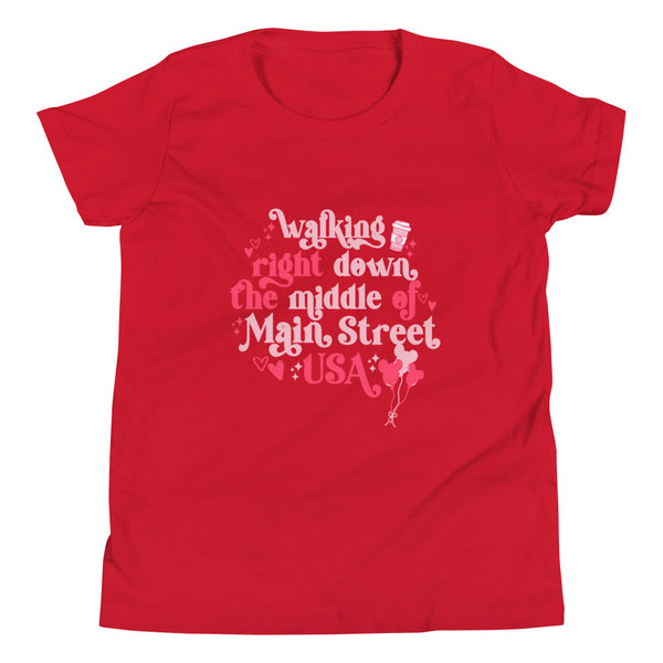 Disney Kids Main Street USA Valentine's Day Shirt Magic Kingdom Mickey Balloons Youth Short Sleeve T-Shirt