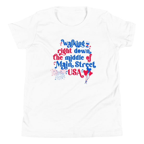 July 4th Disney Kids Magic Kingdom Main Street USA mickey fireworks Independence Day Fourth of July Youth Short Sleeve T-Shirt