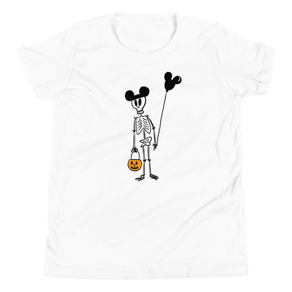 Funny Disney Halloween Skeleton Kid's Shirt with Mickey Balloon and Trick or Treat Pumpkin Kid's Shirt