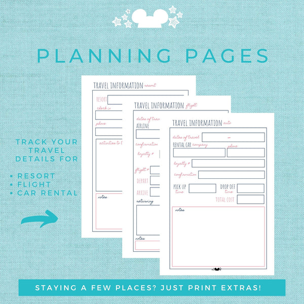 Disney Vacation Planner TRAVEL INFORMATION Planner Printable