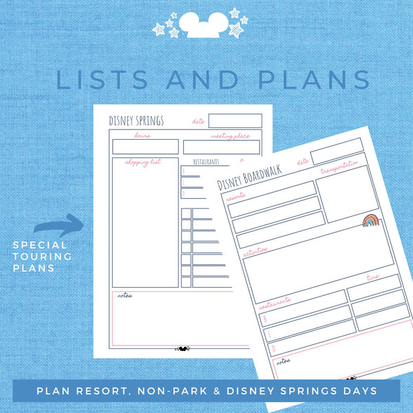 Disney Vacation Planner LISTS & PLANS Planner Printable