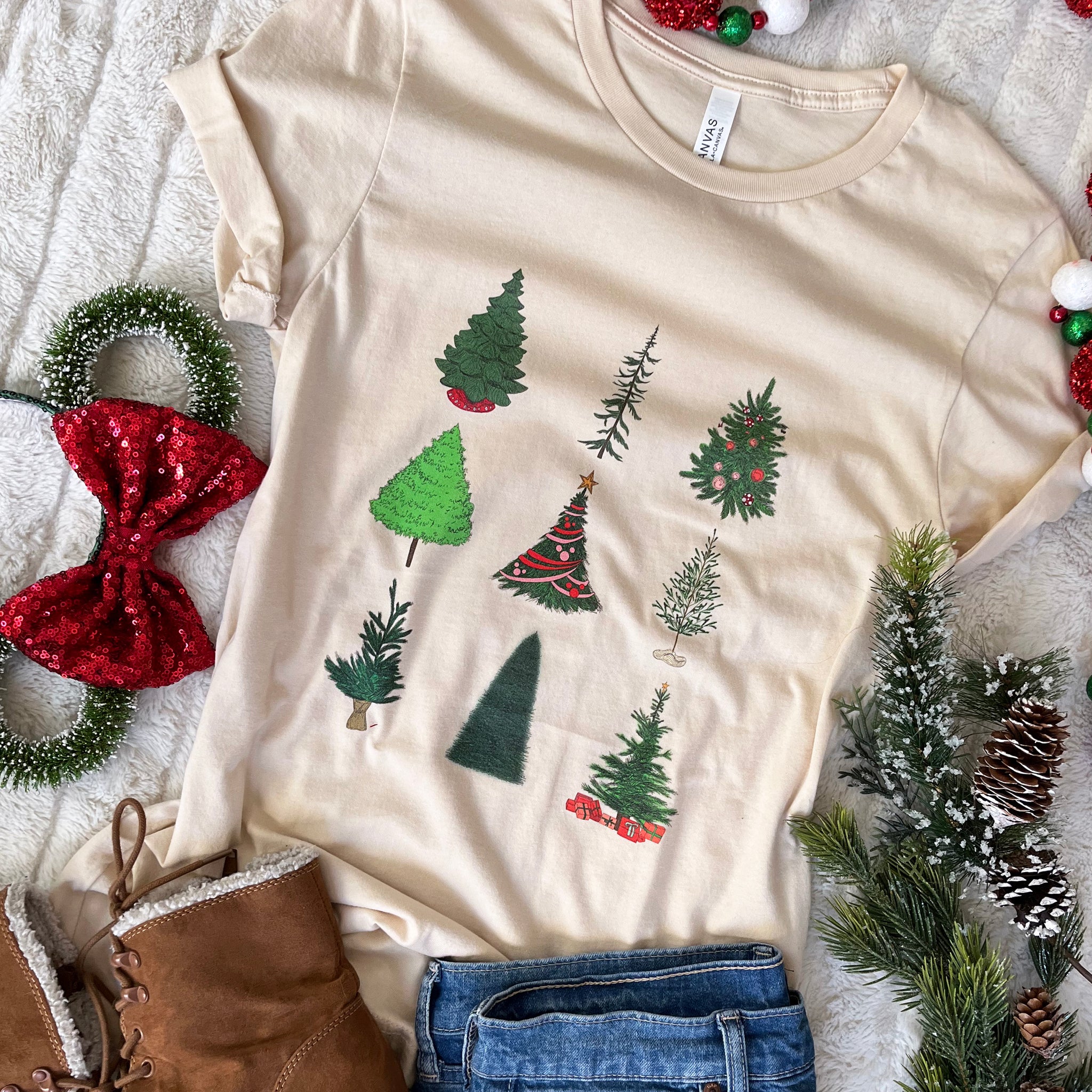 Disney Christmas Trees T-shirt READY TO SHIP- Soft Cream- Small