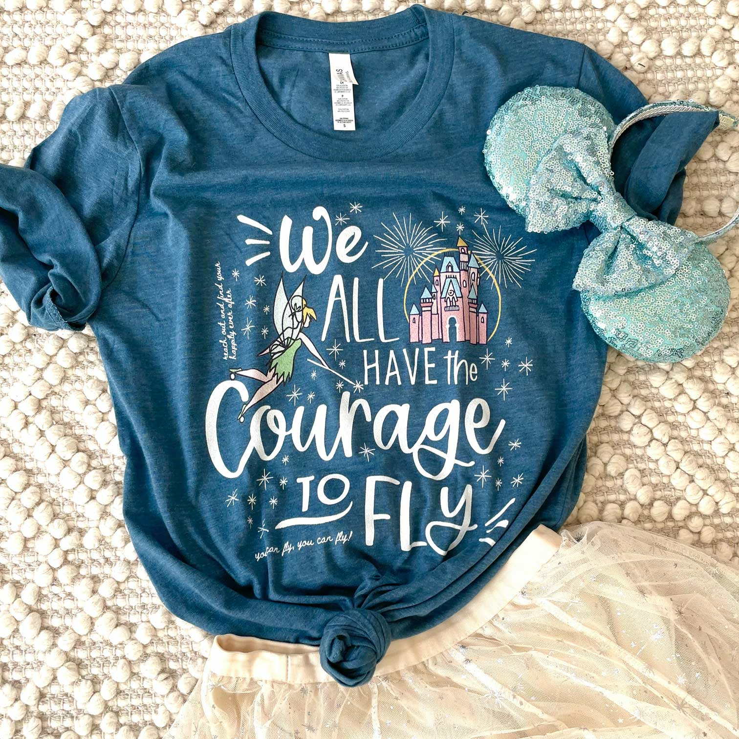 Tink Courage to Fly Disney T-shirt READY TO SHIP- Heather Deep Teal - Small