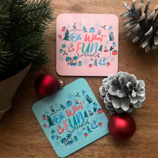 Oh What Fun Disney Christmas Holiday Drink Coasters- Set of Four