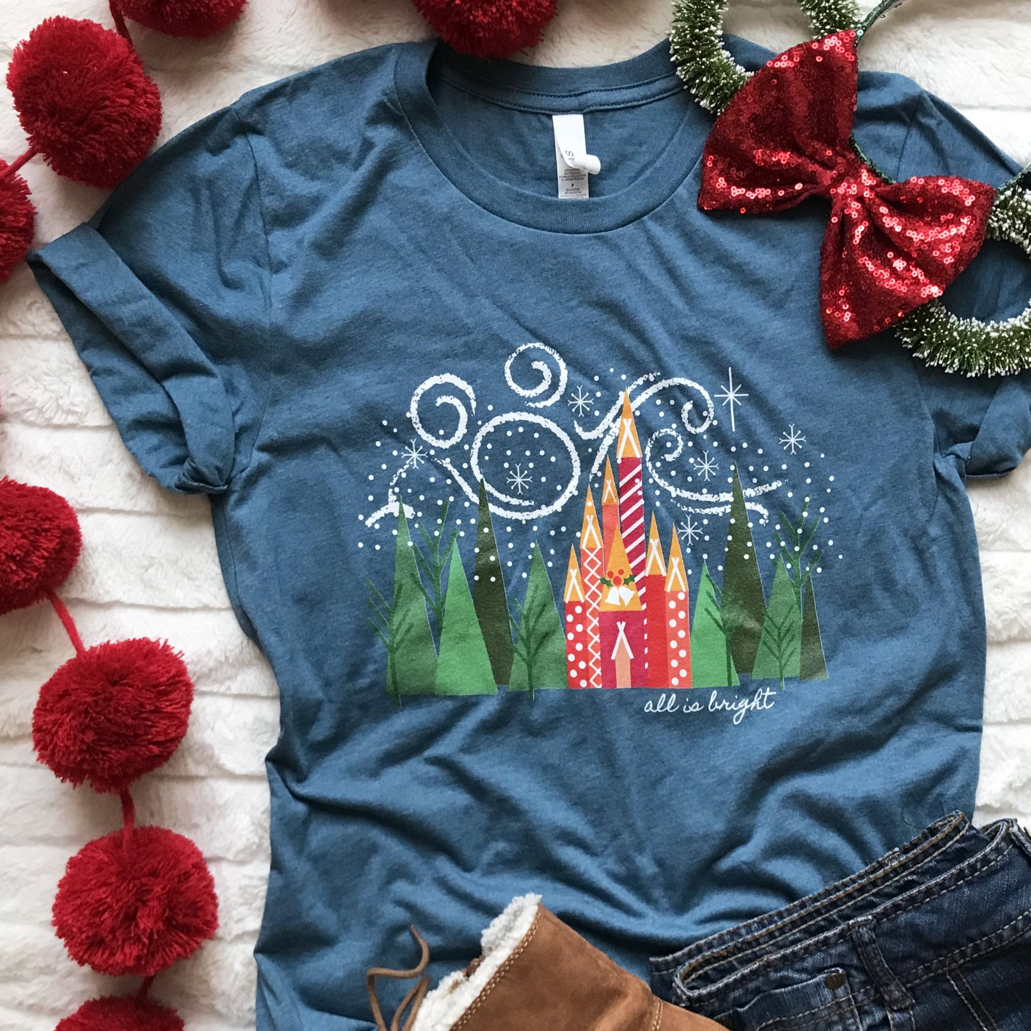 Disney Christmas Castle T-Shirt - READY TO SHIP-Heather Deep Teal-Small