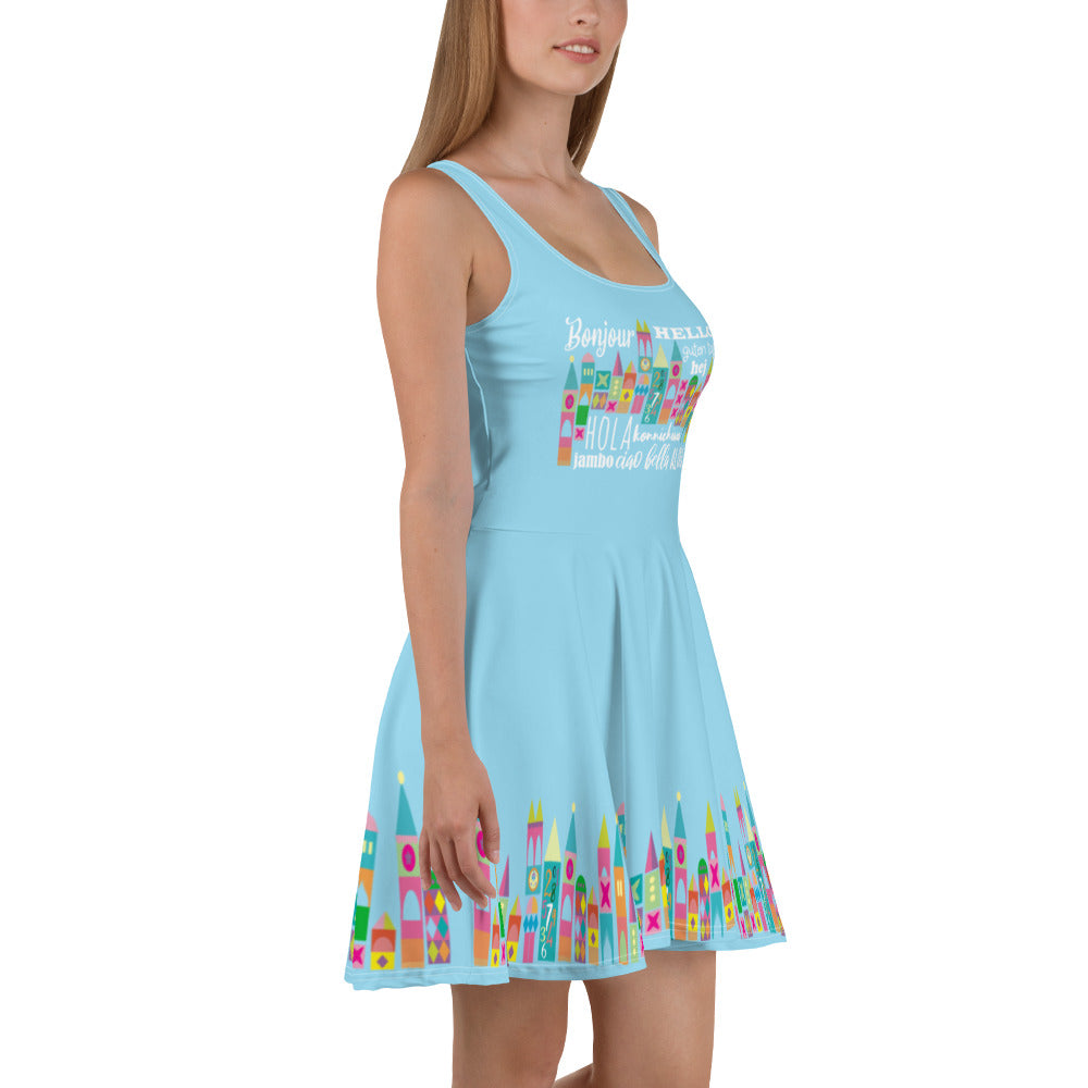 Small World Disney Dress Walt Disney World Disneyland Blue Skater Dress M