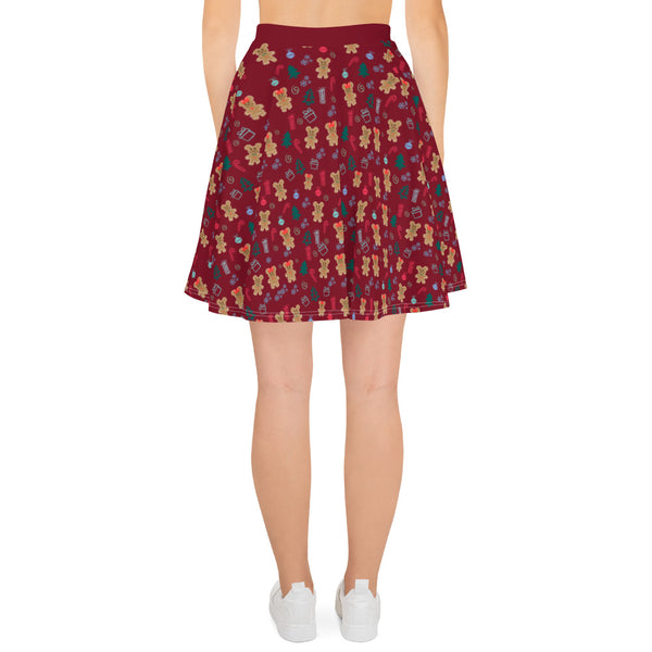Gingerbread Mickey and Minnie Christmas Skirt Gingerbread Disney Holiday Skirt- Maroon