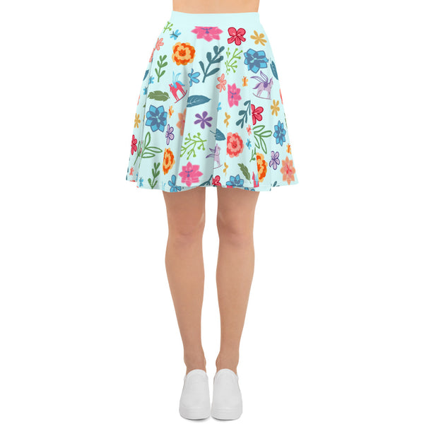 Alice in Wonderland Skater Skirt Flowers and Rocking Horses Skater Skirt