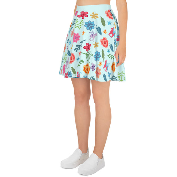 Alice in Wonderland Skater Skirt Flowers and Rocking Horses Skater Skirt