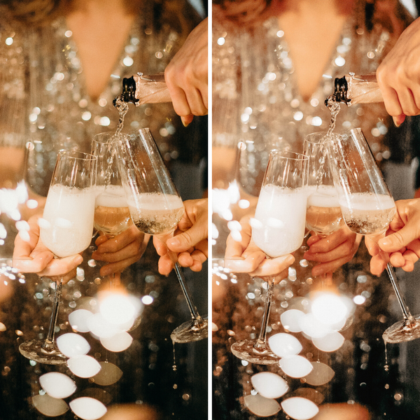 Champagne Light Gold New Year's Lightroom Mobile Presets, Travel and Lifestyle Blogger Presets