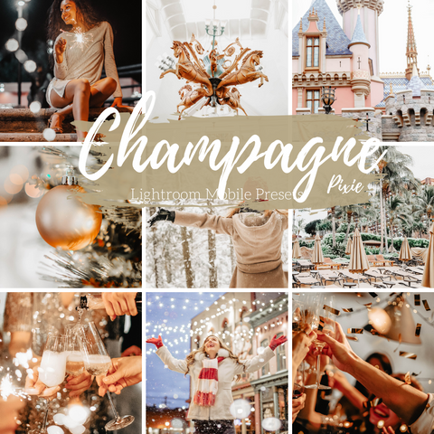 Champagne Light Gold New Year's Lightroom Mobile Presets, Travel and Lifestyle Blogger Presets