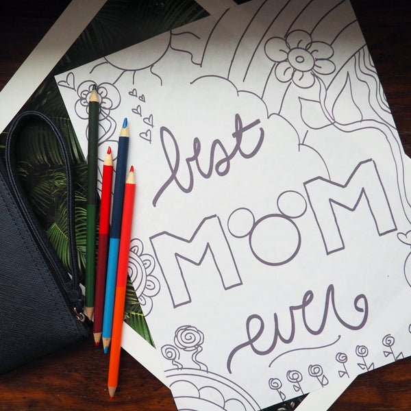 Mother's Day Card and Disney Coloring Pages Set of 2