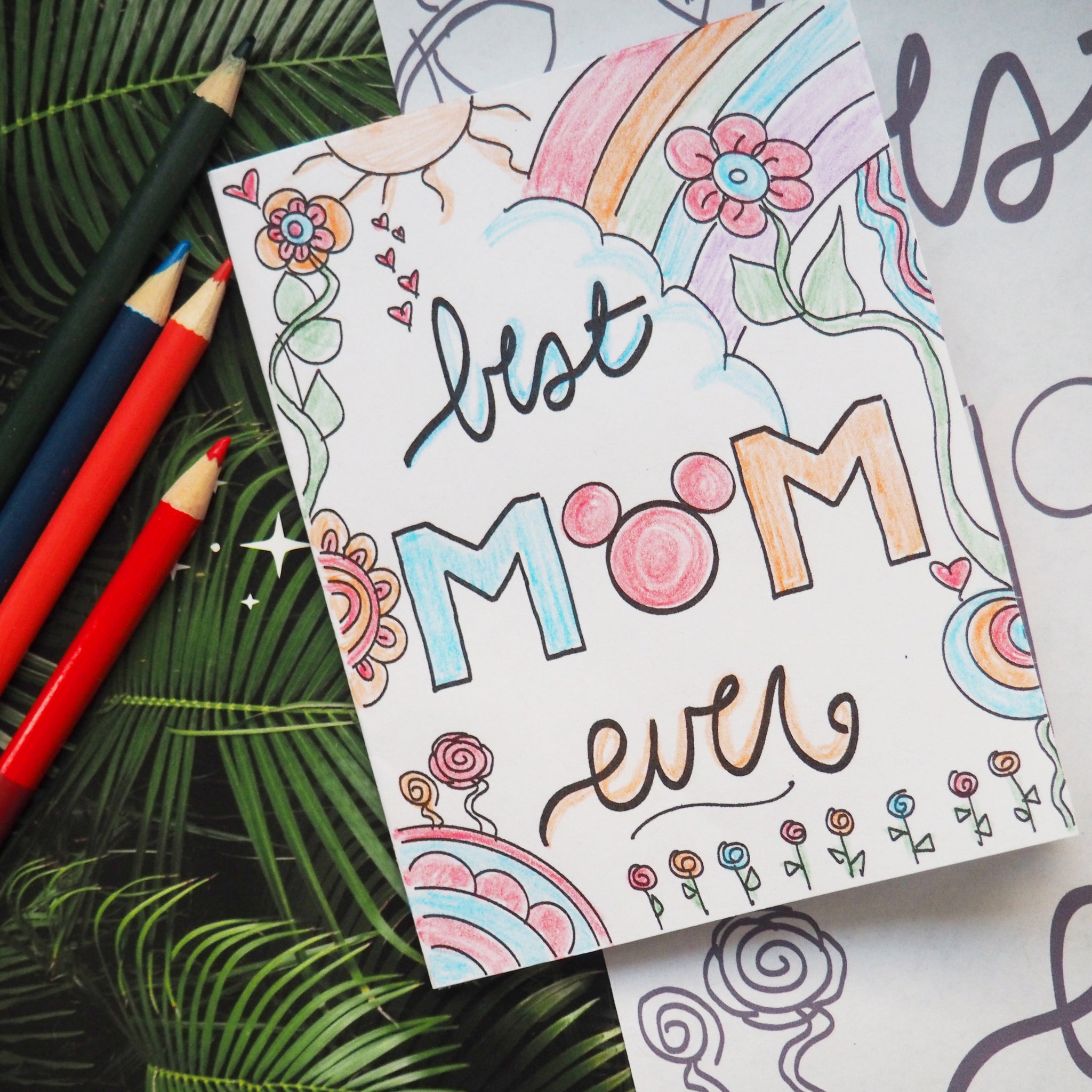Mother's Day Card and Disney Coloring Pages Set of 2