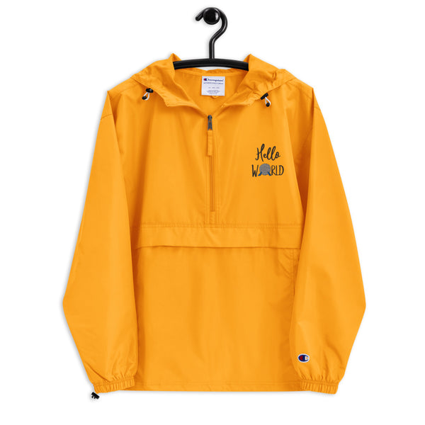 Hello World 1/2 Zip Epcot Embroidered Champion Packable Rain Jacket
