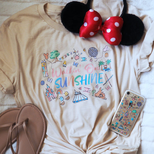 Walt Disney World T-Shirt  Disney Parks Icons Walkin' On Sunshine Florida Disney T-Shirt