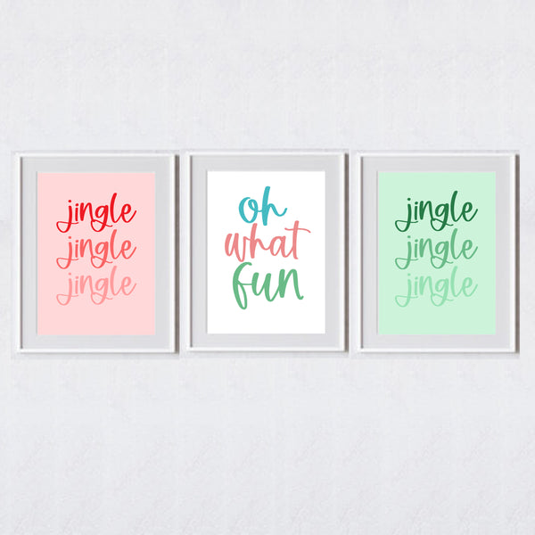 Oh What Fun Christmas Printable | Retro Christmas Wall Art | Pink Christmas | 5 Digital Art Prints | INSTANT DOWNLOAD