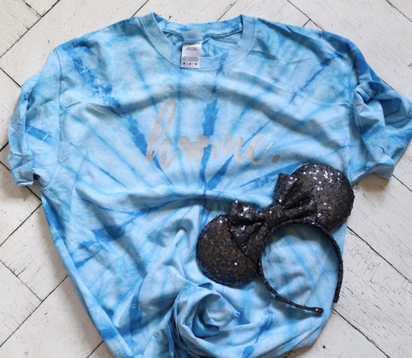 Hidden Mickey Home Tie Dye T-Shirt READY TO SHIP- Blue Tie Dye- MEDIUM