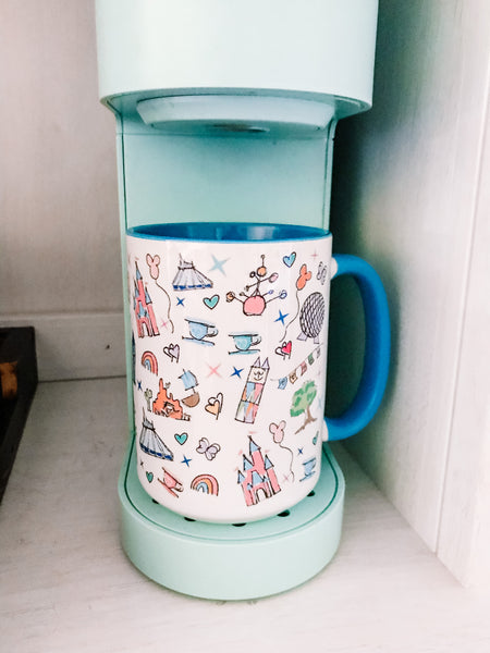 Walt Disney World Parks Icons Disney Inspired Mug with Blue Handle