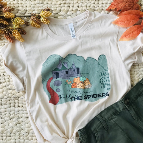 Follow the Spiders T-Shirt Vintage Pumpkin Patch Gameskeeper Hut Fall T-Shirt