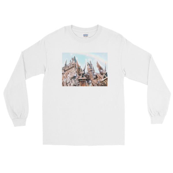 Magical Castle Photo Long Sleeve Shirt Castle with Gargoyle Long Sleeve