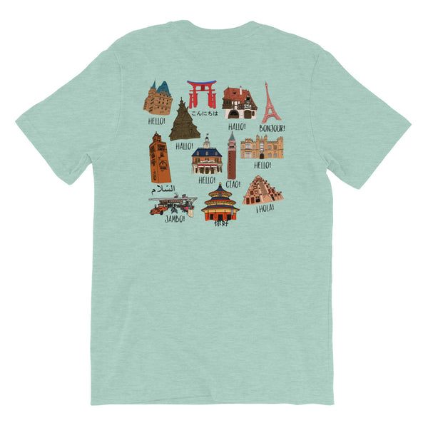 Epcot World Showcase Hello World Spaceship Earth Front and Back design Short-Sleeve Unisex T-Shirt