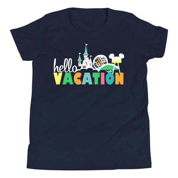 Hello Vacation Kids Disney Four Parks Walt Disney World Youth Short Sleeve T-Shirt