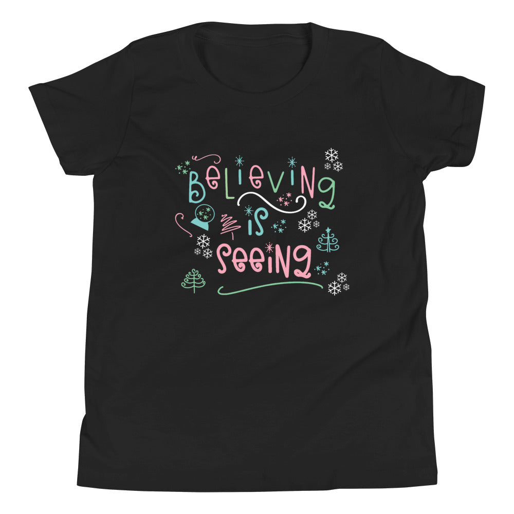 The Santa Clause Kids T-shirt Believing is seeing Christmas holiday Kids Short Sleeve T-Shirt