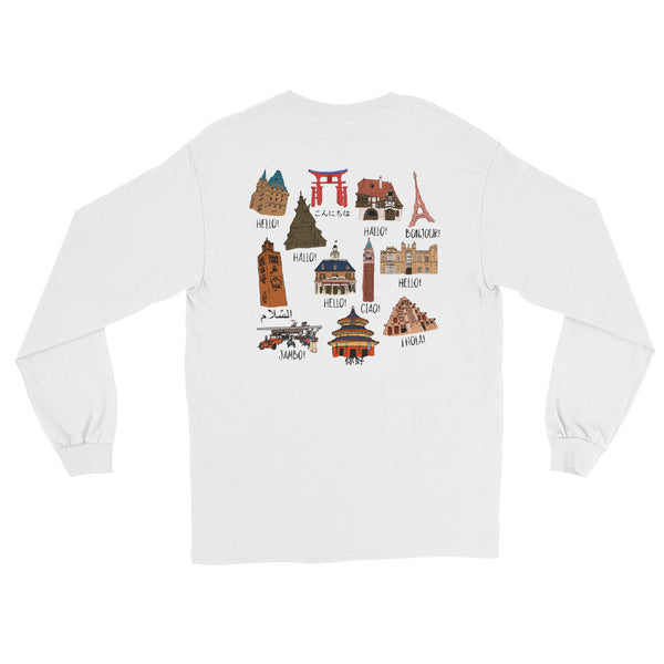 Epcot World Showcase Hello World Spaceship Earth Front and Back design Men’s Long Sleeve Shirt