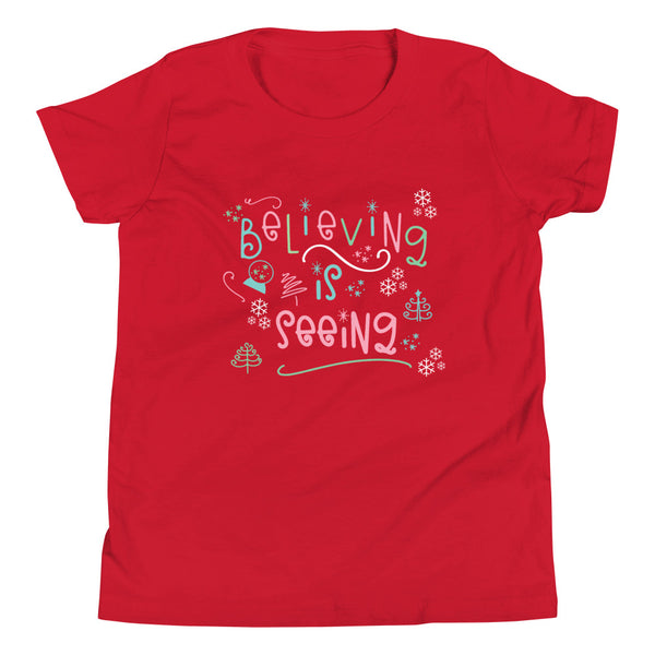 The Santa Clause Kids T-shirt Believing is seeing Christmas holiday Kids Short Sleeve T-Shirt