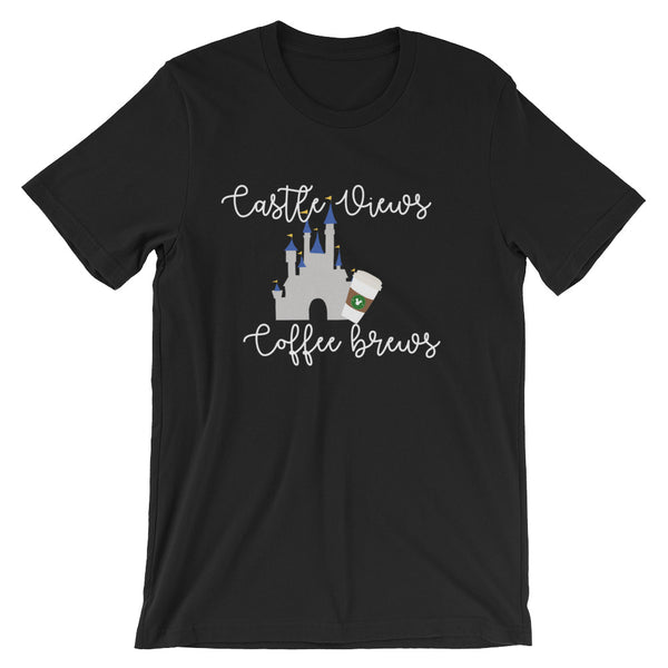 Castle Views and Coffee Brews Unisex Tee Tshirt Walt Disney World Cinderella Tee