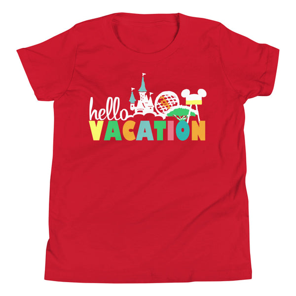 Hello Vacation Kids Disney Four Parks Walt Disney World Youth Short Sleeve T-Shirt