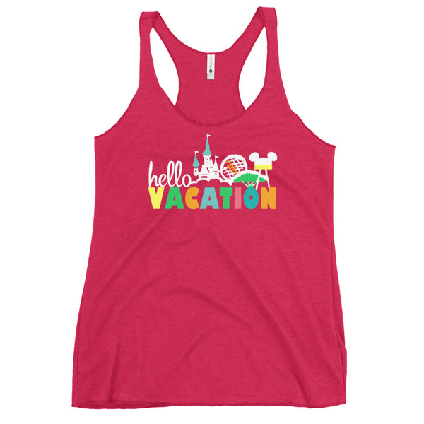 Hello Vacation Tank Top Four Parks Walt Disney World Women's Racerback Tank