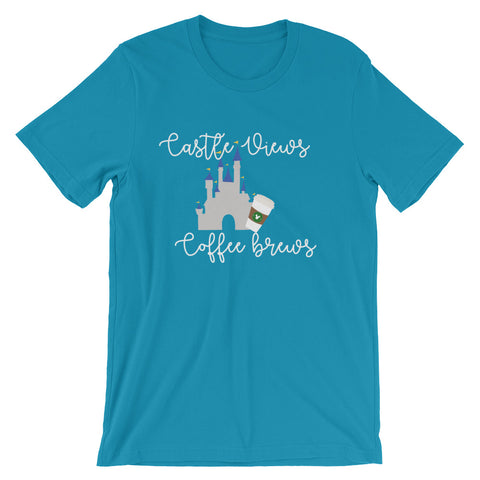 Castle Views and Coffee Brews Unisex Tee Tshirt Walt Disney World Cinderella Tee