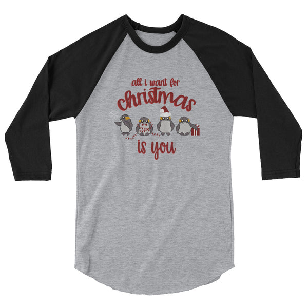 Christmas Star Wars Porg Raglan, All I want for Christmas is You Disney Holiday Shirt