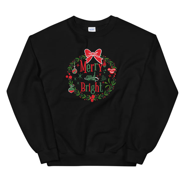 Merry and Bright Sweatshirt Disney Christmas Mickey Wreath Unisex Sweatshirt