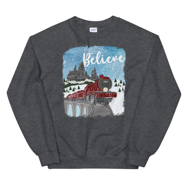 Christmas Castle and Train Believe Unisex Sweatshirt