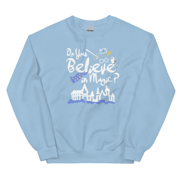 Believe in Magic Sweatshirt Blue and Gray Scarf House Wizard and Witch Adult Unisex Sweatshirt