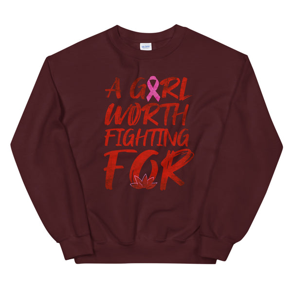 Mulan Disney Breast Cancer Awareness Sweatshirt A Girl Worth Fighting For Breast Cancer Ribbon Sweatshirt