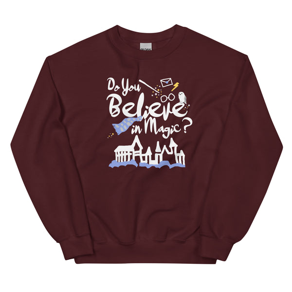 Believe in Magic Sweatshirt Blue and Gray Scarf House Wizard and Witch Adult Unisex Sweatshirt