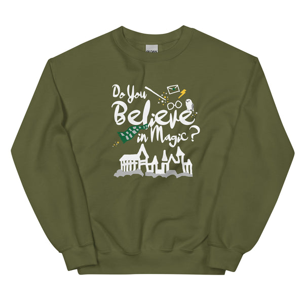 Believe in Magic Sweatshirt Green and Silver Scarf House Wizard and Witch Adult Unisex Sweatshirt