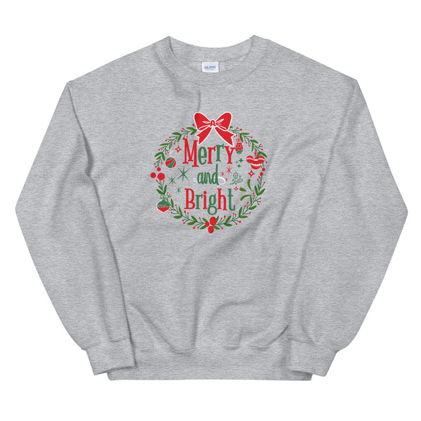 Merry and Bright Sweatshirt Disney Christmas Mickey Wreath Unisex Sweatshirt