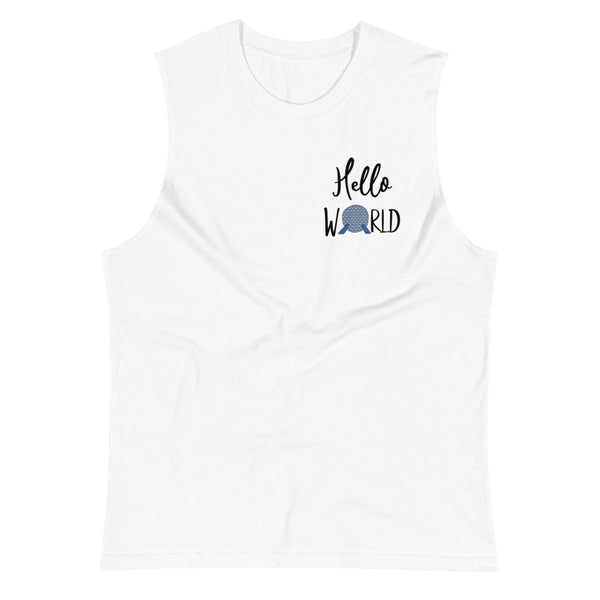 Epcot World Showcase Hello World Spaceship Earth Front and Back Unisex Muscle Tank
