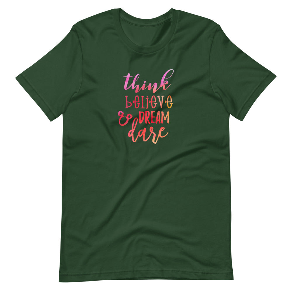 Walt Disney Quote T-Shirt Inspired Think, Believe, Dream, Dare Unisex T-Shirt