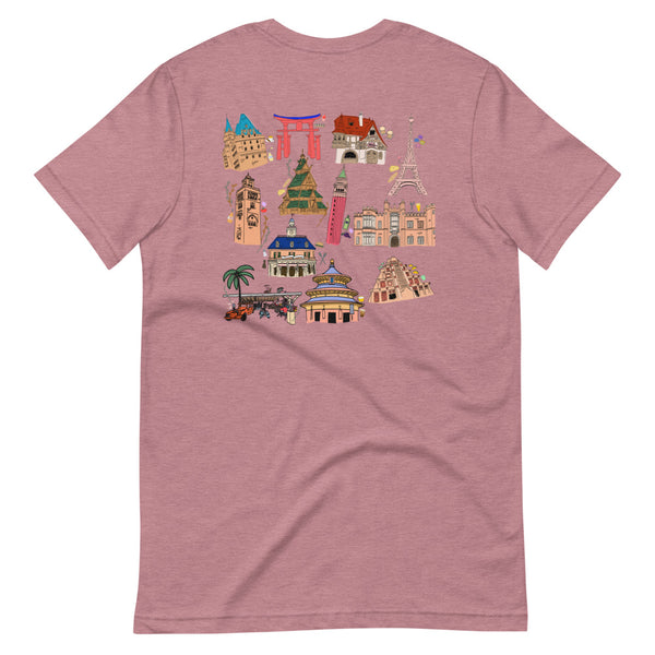 Epcot Around the World T-Shirt Disney Food and Wine Festival Eat Around the World Showcase 2-Sided T-Shirt