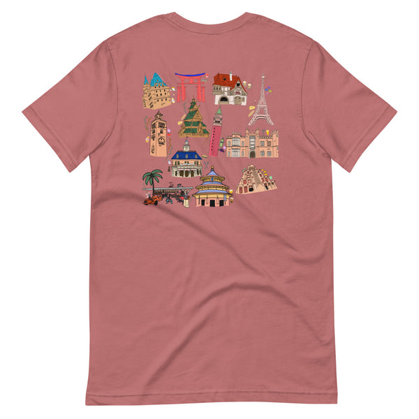Epcot Around the World T-Shirt Disney Food and Wine Festival Eat Around the World Showcase 2-Sided T-Shirt