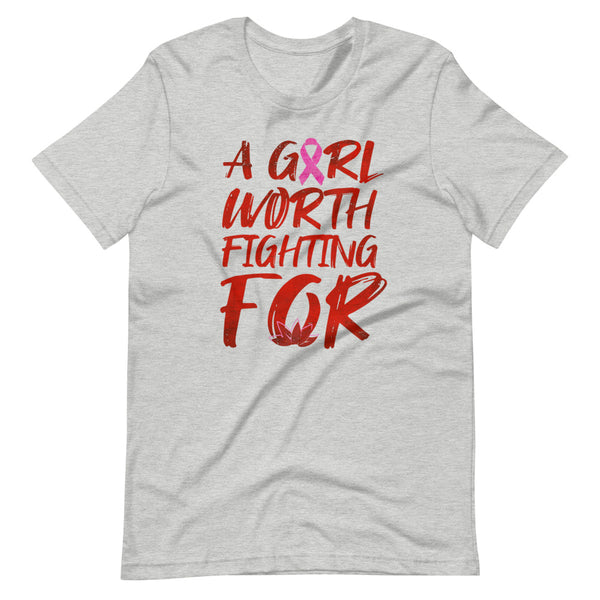 Mulan Disney Breast Cancer Awareness T-Shirt A Girl Worth Fighting For Short-Sleeve Unisex Breast Cancer Ribbon T-Shirt
