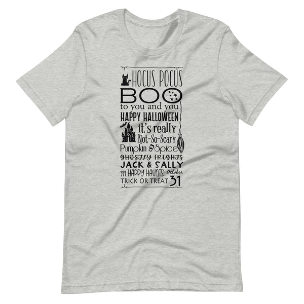 Disney Halloween List T-shirt Hocus Pocus Jack and Sally Boo to You Disney Halloween T-shirt